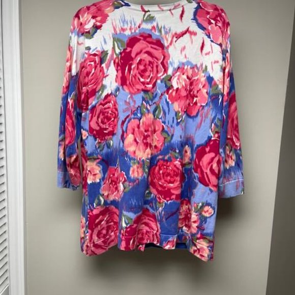 Isaac Mizrahi Live 3/4 sleeved cotton cardigan, periwinkle & pink, 1X, like new! - Picture 2 of 7